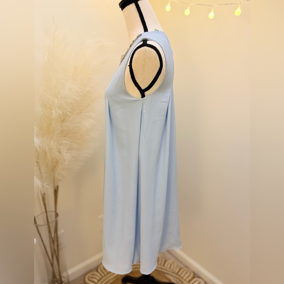 Sky Blue Sleeveless Dress with Embellished Beaded Neckline - Picture 4 of 7